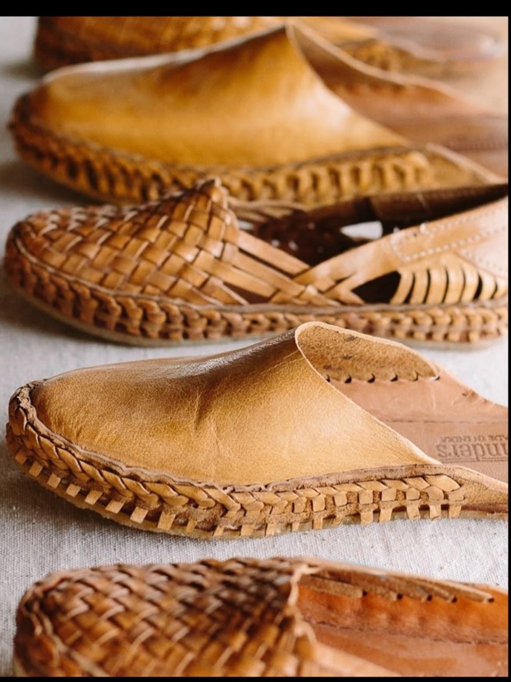 Mohinders Woven Flats in Honey Leather. Handcrafted in India. Men’s size 12